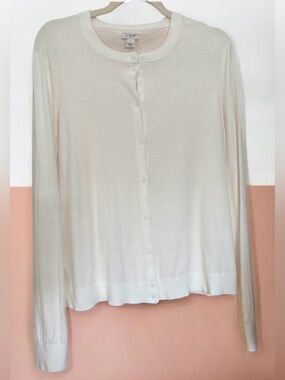 J. Crew Women's Off White Button-Up Cardigan Sweater 100% Cotton Size XL